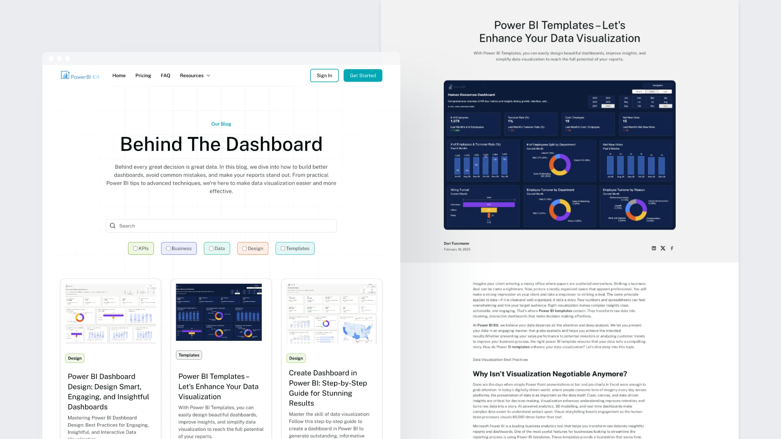 Web Redesign for Power BI Dashboard Platform full page design