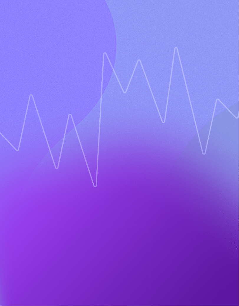 Abstract purple and blue gradient background with light wavy line graph overlay.