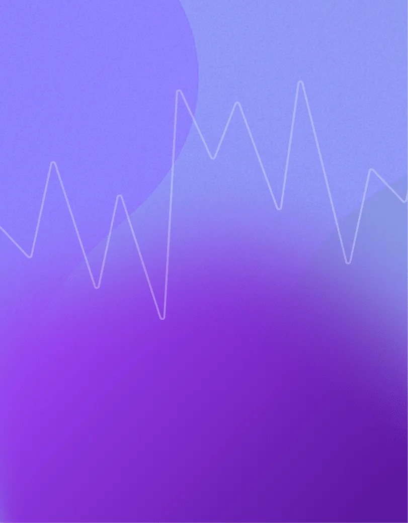 Abstract purple and blue gradient background with light wavy line graph overlay.